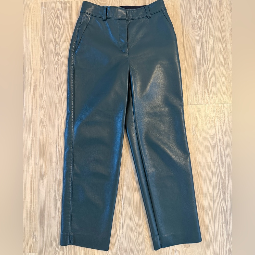 Babaton Vegan Leather Dark Green Crop Pants 0